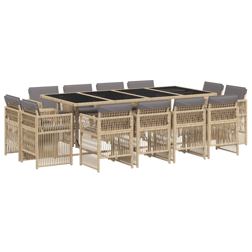 Set Pranzo da Giardino 13 pz con Cuscini Beige Misto Polyrattan - homemem39