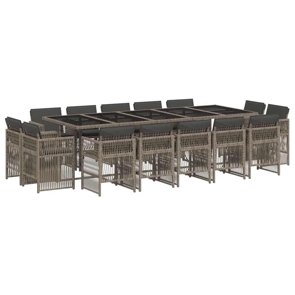 Set da Pranzo da Giardino 15 pz con Cuscini Grigio Polyrattan | homemem39