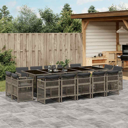 Set da Pranzo da Giardino 15 pz con Cuscini Grigio Polyrattan | homemem39