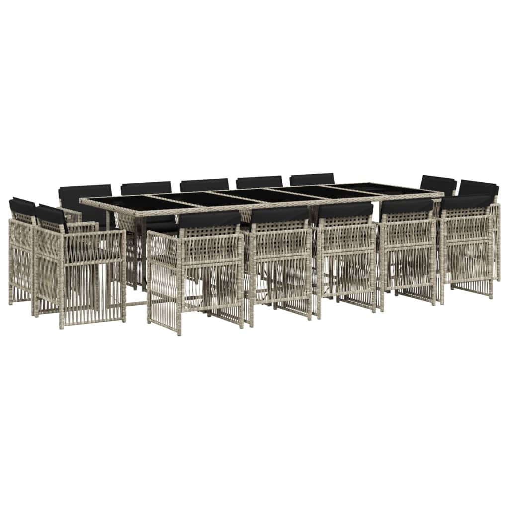 Set da Pranzo da Giardino 15 pz con Cuscini Grigio Polyrattan - homemem39