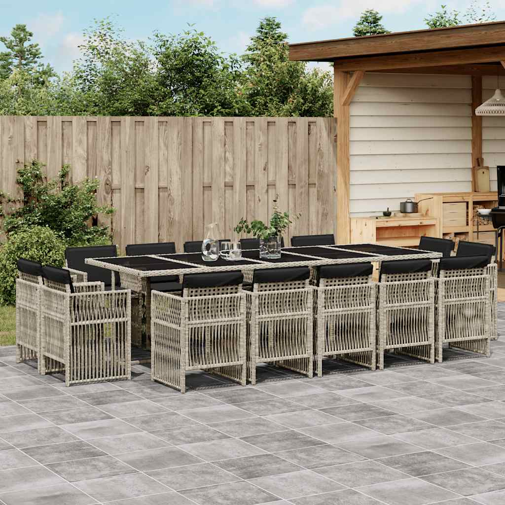 Set da Pranzo da Giardino 15 pz con Cuscini Grigio Polyrattan | homemem39