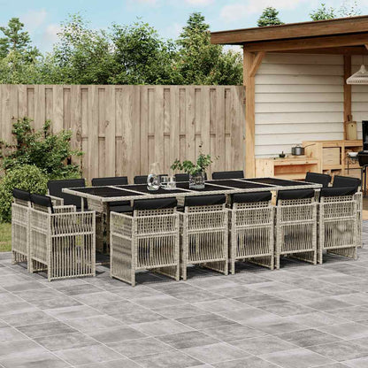 Set da Pranzo da Giardino 15 pz con Cuscini Grigio Polyrattan | homemem39