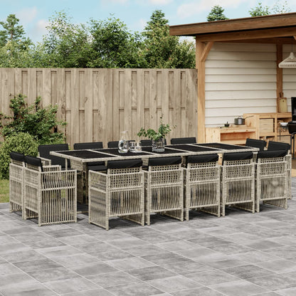 Set da Pranzo da Giardino 15 pz con Cuscini Grigio Polyrattan - homemem39