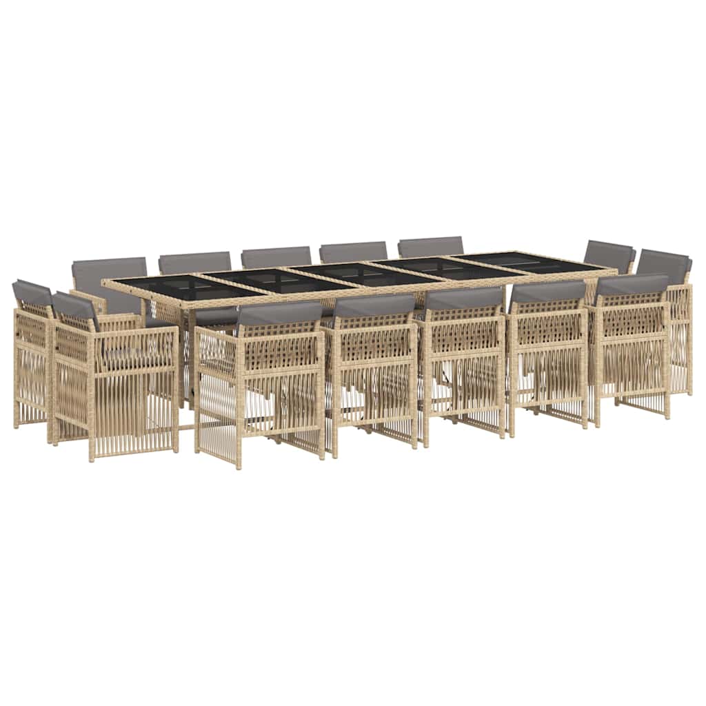 Set Pranzo da Giardino 15 pz con Cuscini Beige Misto Polyrattan | homemem39