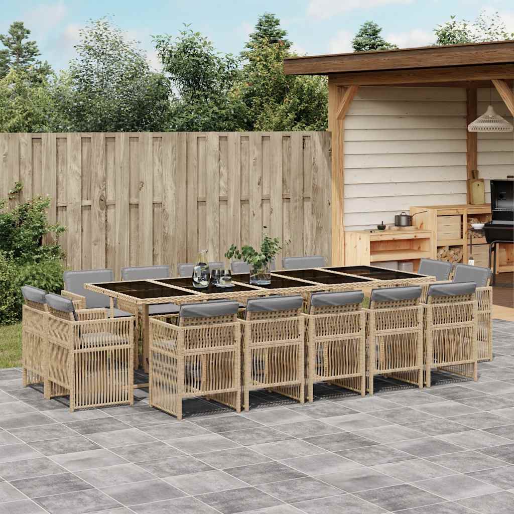 Set Pranzo da Giardino 15 pz con Cuscini Beige Misto Polyrattan | homemem39