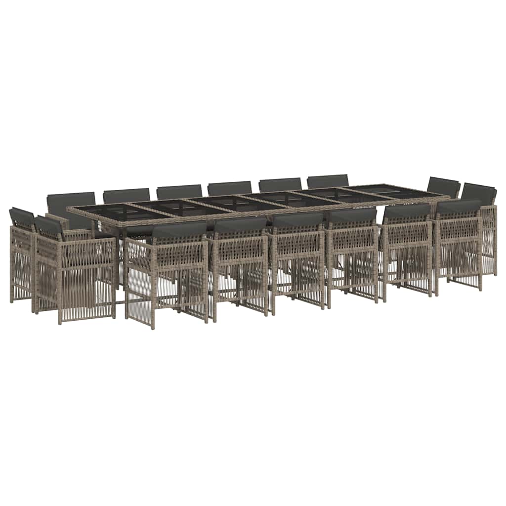 Set da Pranzo da Giardino 17pz con Cuscini Grigio in Polyrattan | homemem39