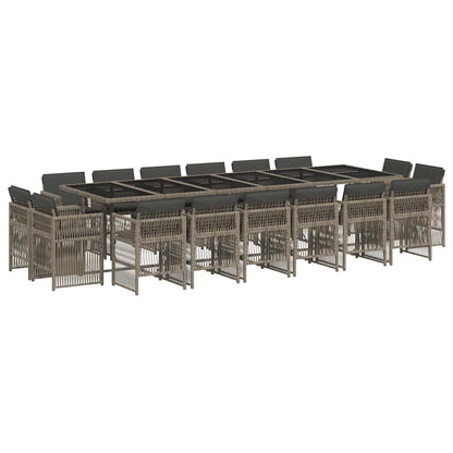 Set da Pranzo da Giardino 17pz con Cuscini Grigio in Polyrattan | homemem39