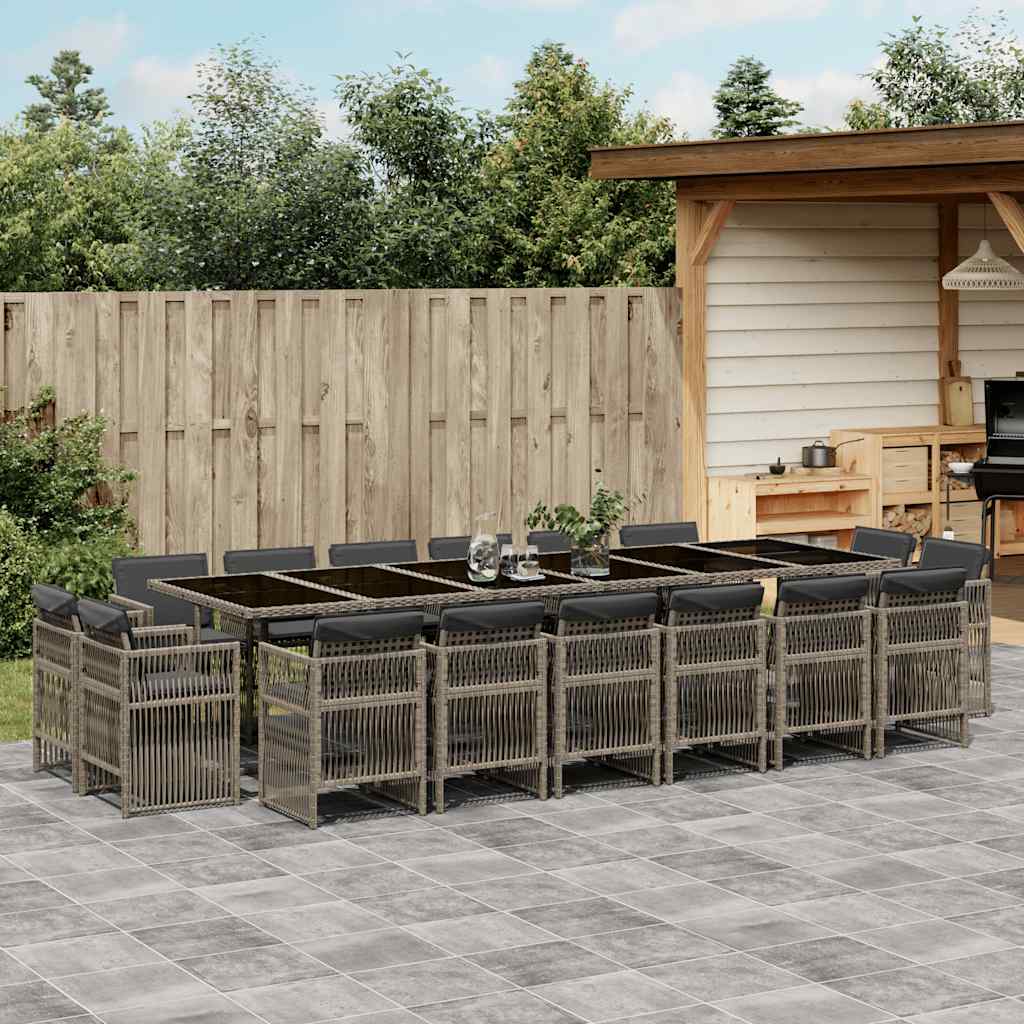 Set da Pranzo da Giardino 17pz con Cuscini Grigio in Polyrattan | homemem39