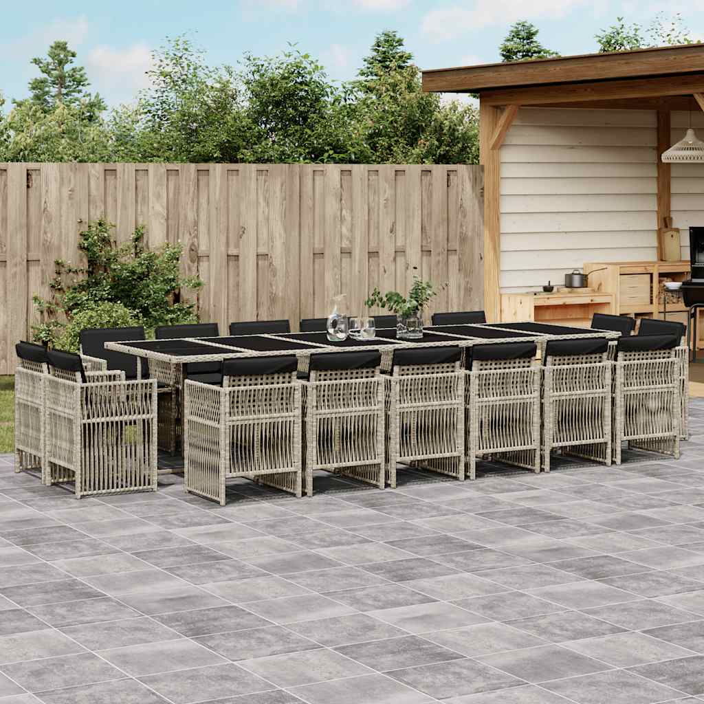 Set da Pranzo da Giardino 17pz con Cuscini Grigio in Polyrattan | homemem39