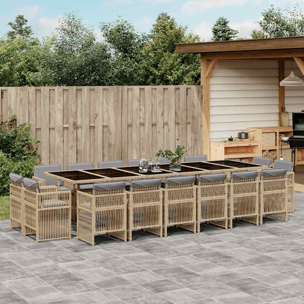 Set Pranzo da Giardino 17 pz con Cuscini Beige Misto Polyrattan | homemem39