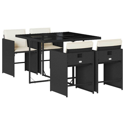Set da Pranzo da Giardino 5 pz Nero con Cuscini in Polyrattan | homemem39