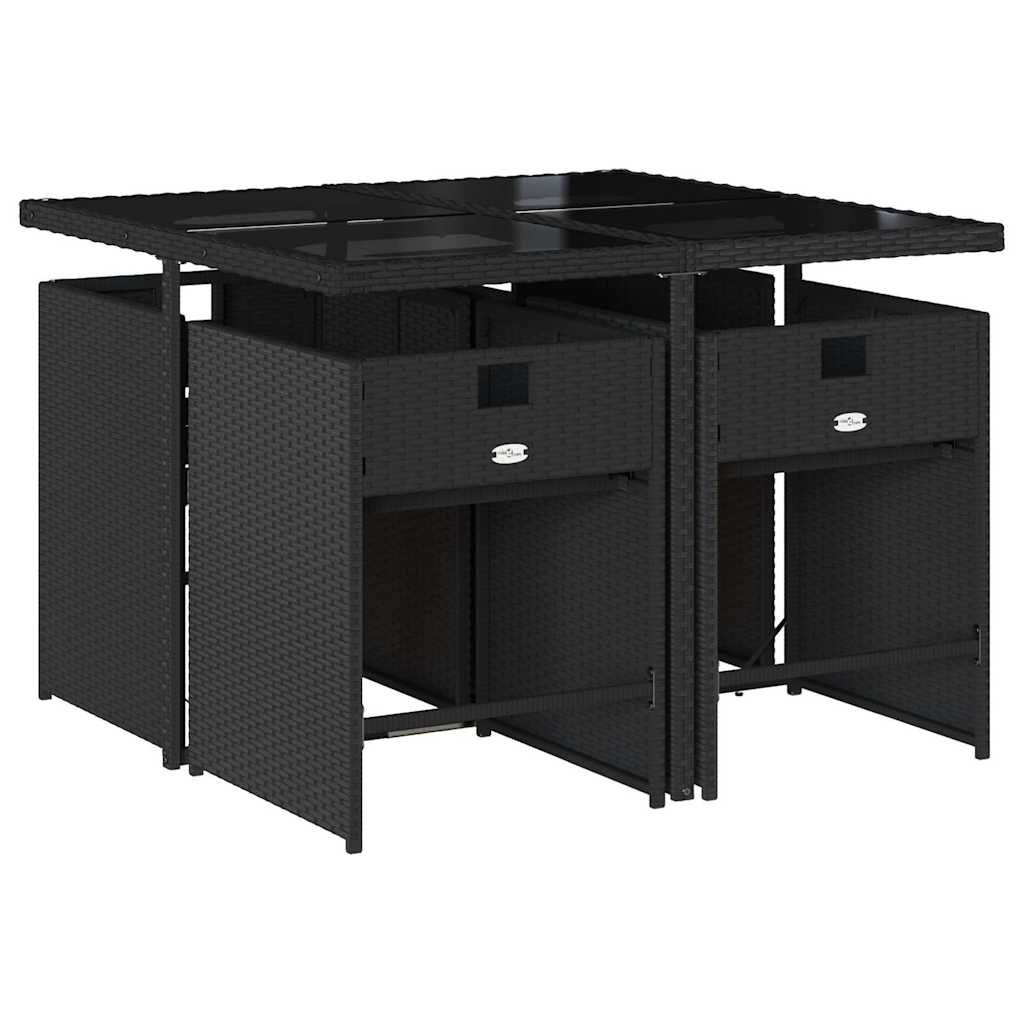 Set da Pranzo da Giardino 5 pz Nero con Cuscini in Polyrattan | homemem39