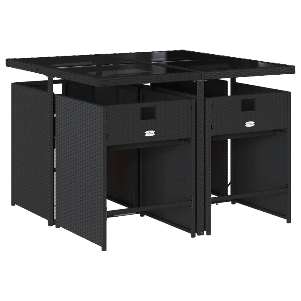 Set da Pranzo da Giardino 5 pz Nero con Cuscini in Polyrattan - homemem39