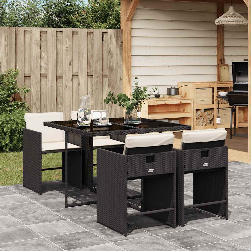 Set da Pranzo da Giardino 5 pz Nero con Cuscini in Polyrattan | homemem39