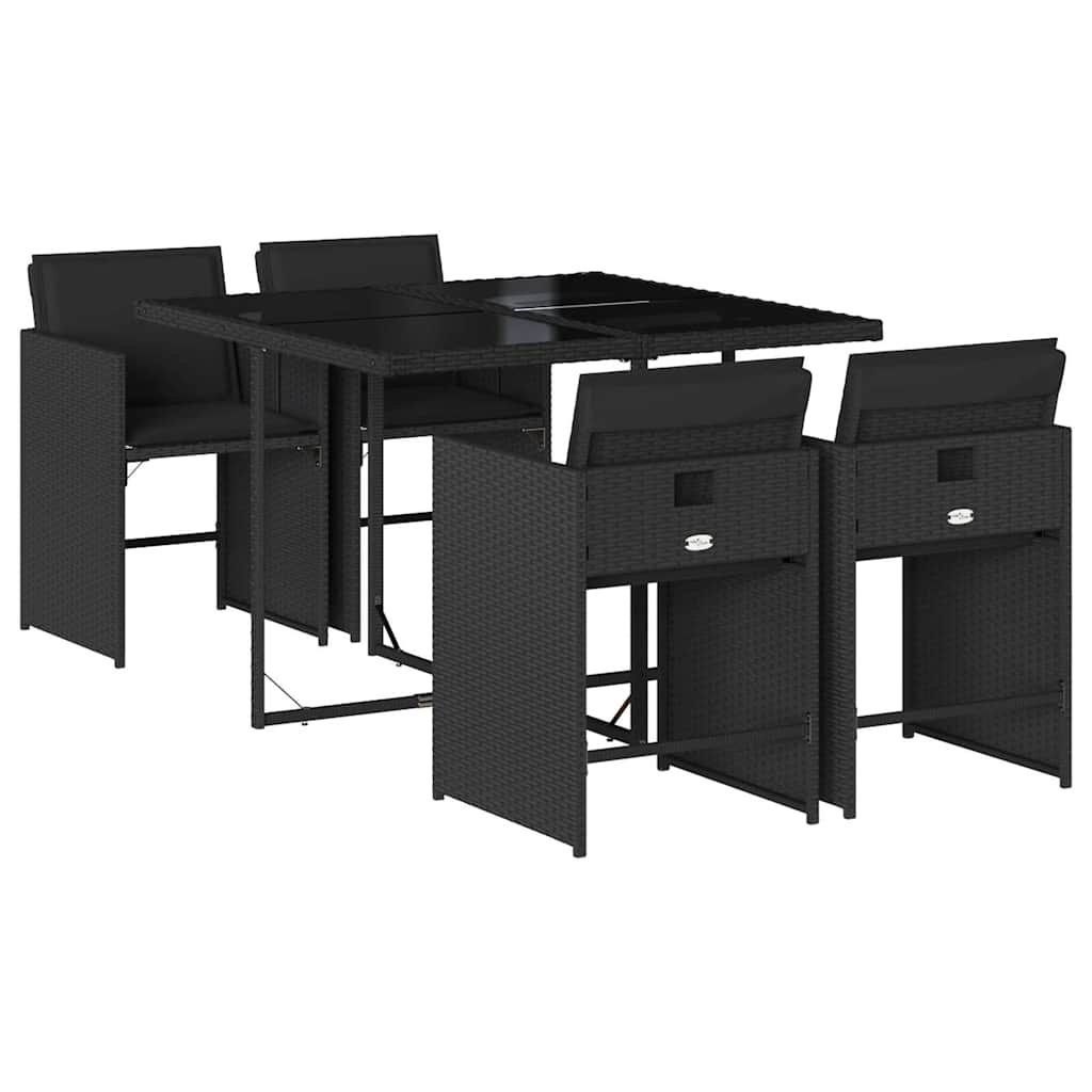 Set da Pranzo da Giardino 5 pz Nero con Cuscini in Polyrattan | homemem39