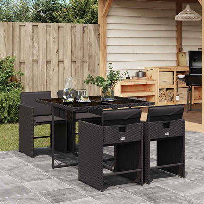 Set da Pranzo da Giardino 5 pz Nero con Cuscini in Polyrattan | homemem39