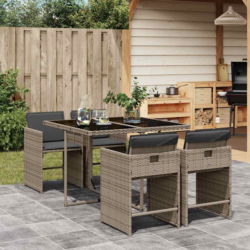 Set da Pranzo da Giardino 5 pz con Cuscini in Polyrattan Grigio | homemem39
