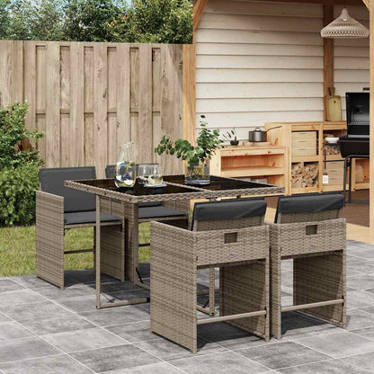 Set da Pranzo da Giardino 5 pz con Cuscini in Polyrattan Grigio | homemem39