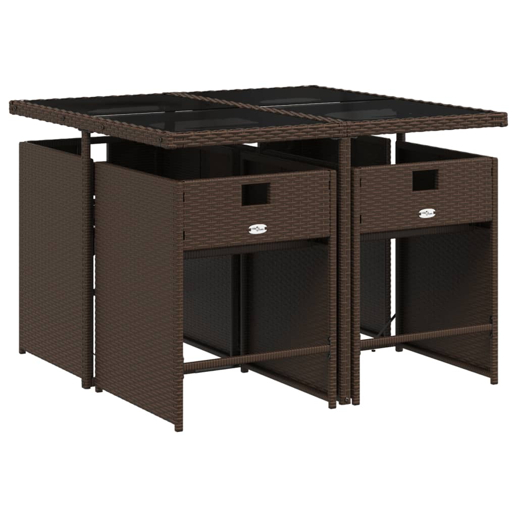 Set da Pranzo da Giardino 5pz con Cuscini in Polyrattan Marrone - homemem39