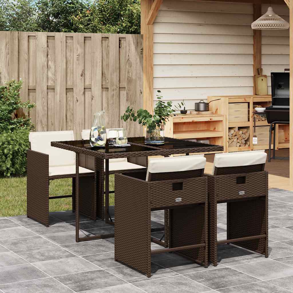 Set da Pranzo da Giardino 5pz con Cuscini in Polyrattan Marrone | homemem39