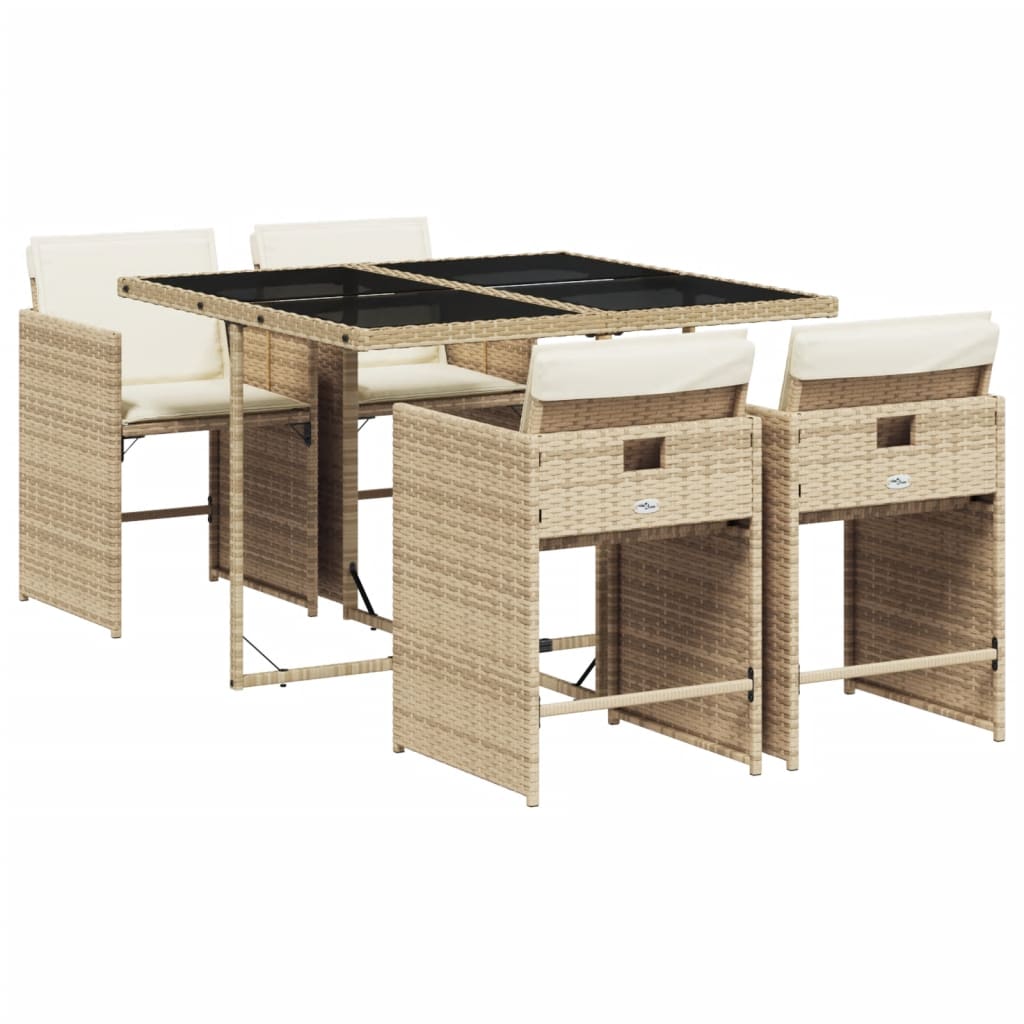 Set da Pranzo da Giardino 5 pz con Cuscini Beige in Polyrattan - homemem39