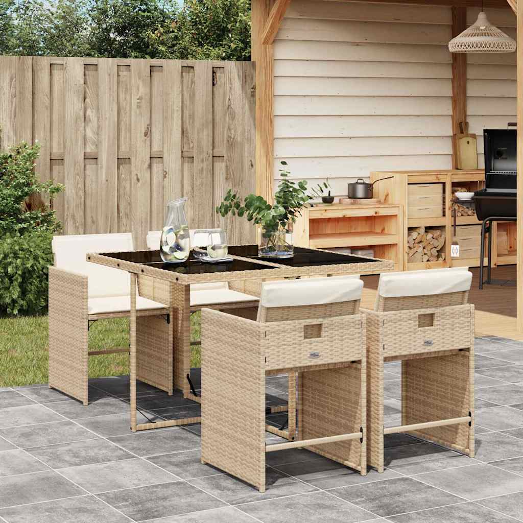 Set da Pranzo da Giardino 5 pz con Cuscini Beige in Polyrattan | homemem39