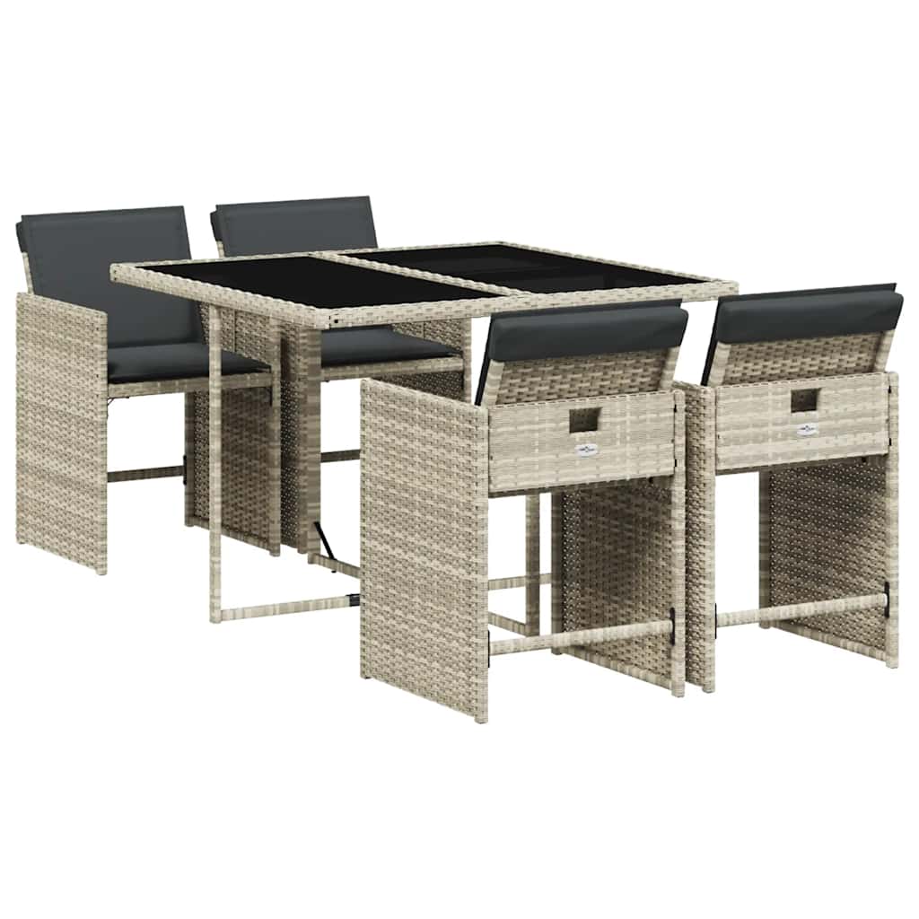 Set Pranzo da Giardino 5pz con Cuscini Grigio Chiaro Polyrattan | homemem39