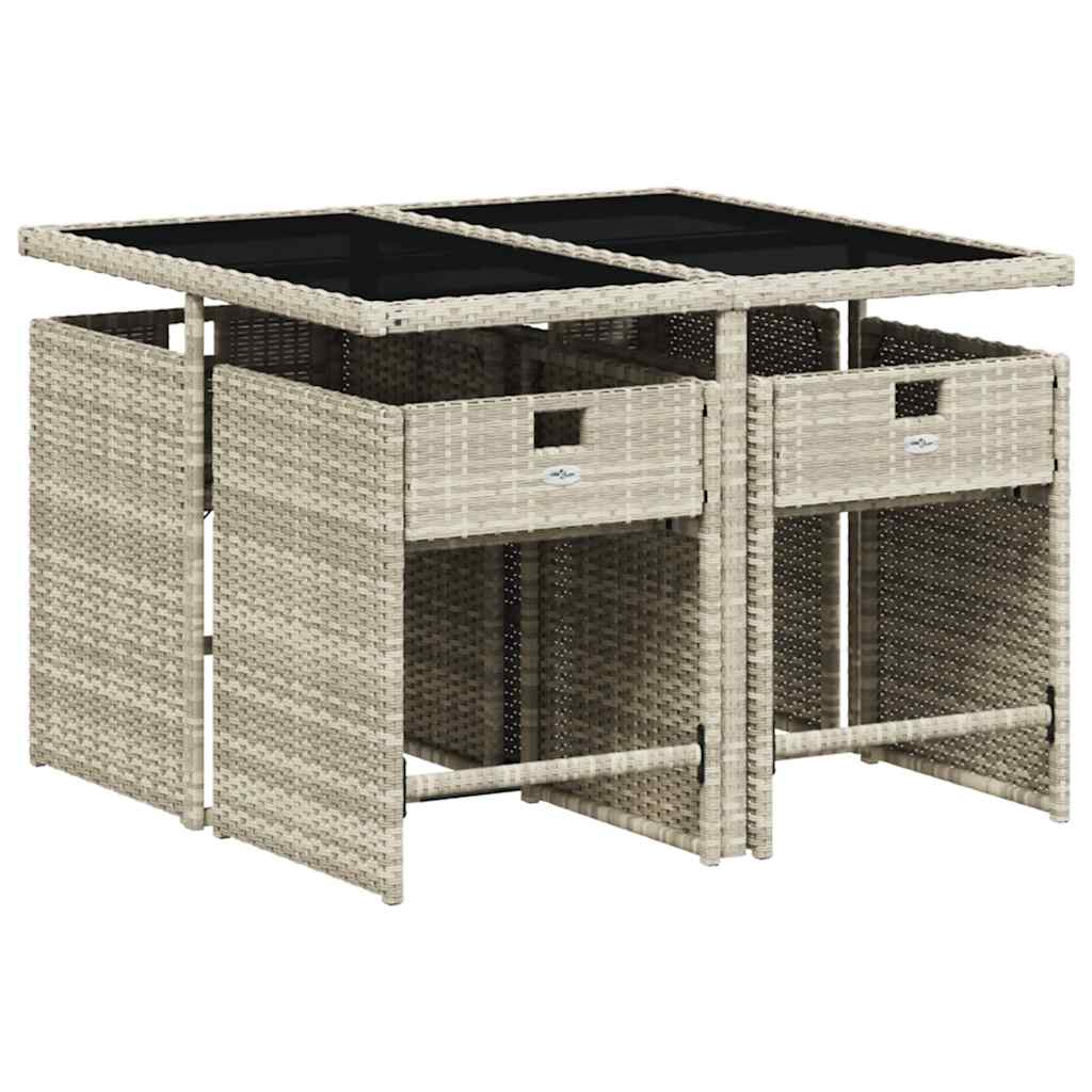 Set Pranzo da Giardino 5pz con Cuscini Grigio Chiaro Polyrattan | homemem39