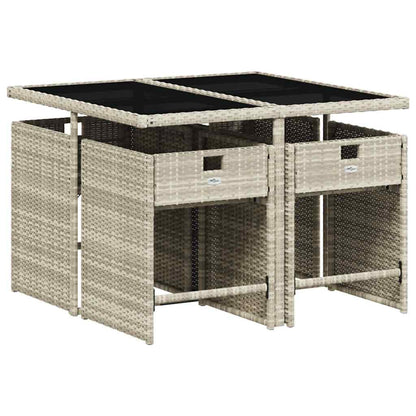 Set Pranzo da Giardino 5pz con Cuscini Grigio Chiaro Polyrattan | homemem39