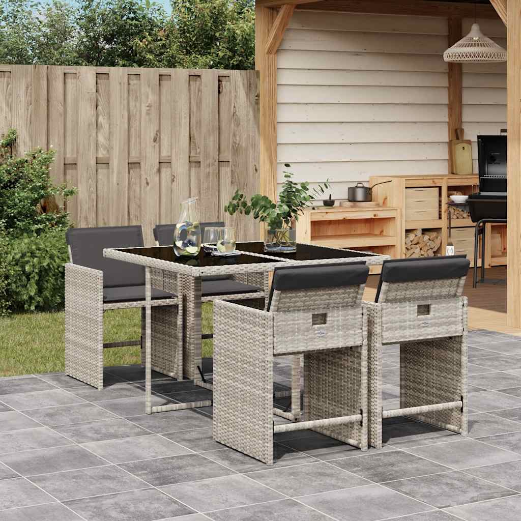 Set Pranzo da Giardino 5pz con Cuscini Grigio Chiaro Polyrattan | homemem39