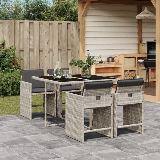 Set Pranzo da Giardino 5pz con Cuscini Grigio Chiaro Polyrattan - homemem39