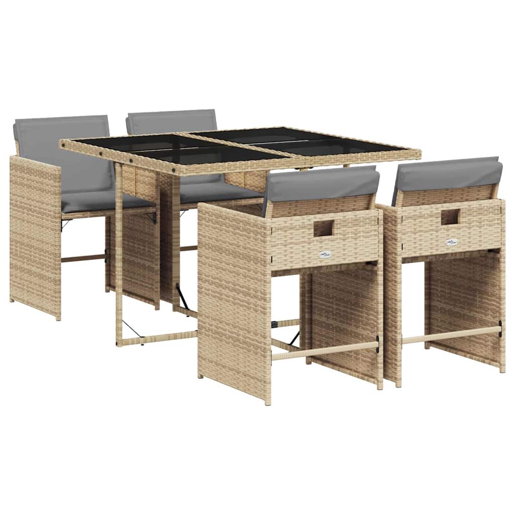 Set Pranzo da Giardino 5 pz con Cuscini Beige Misto Polyrattan | homemem39