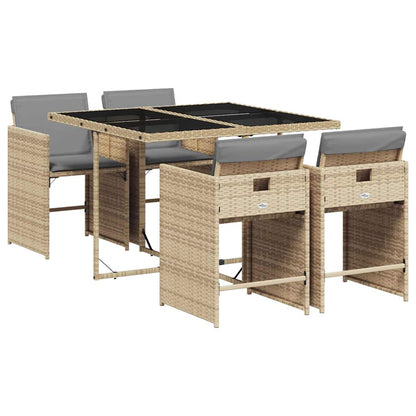 Set Pranzo da Giardino 5 pz con Cuscini Beige Misto Polyrattan | homemem39