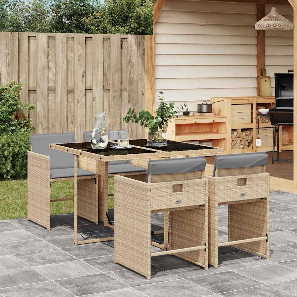 Set Pranzo da Giardino 5 pz con Cuscini Beige Misto Polyrattan | homemem39
