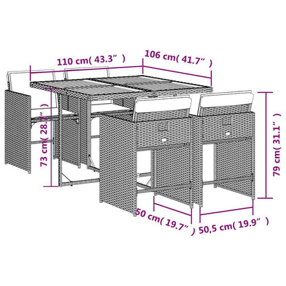 Set da Pranzo da Giardino 5 pz con Cuscini in Polyrattan Grigio | homemem39
