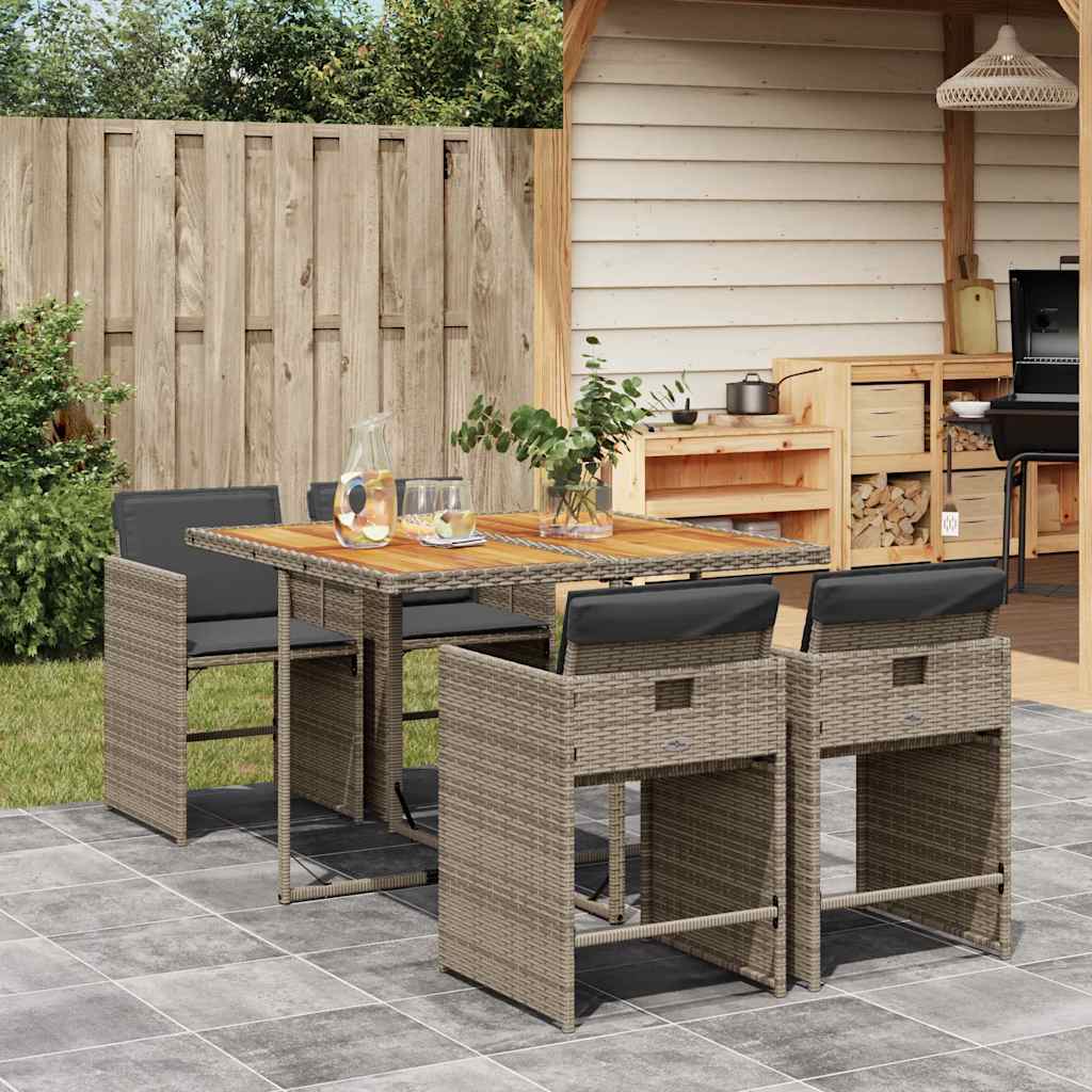 Set da Pranzo da Giardino 5 pz con Cuscini in Polyrattan Grigio | homemem39