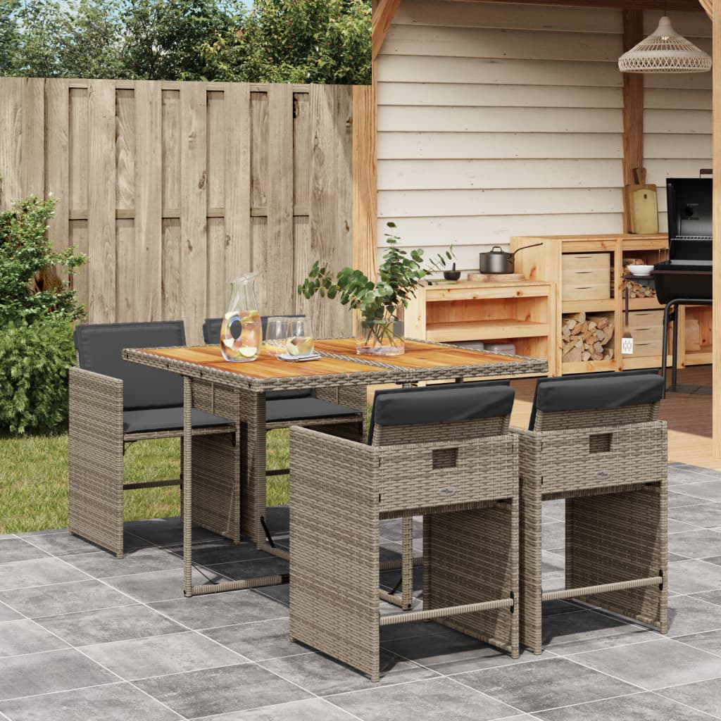 Set da Pranzo da Giardino 5 pz con Cuscini in Polyrattan Grigio - homemem39