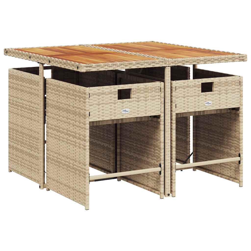Set da Pranzo da Giardino 5 pz con Cuscini Beige in Polyrattan | homemem39