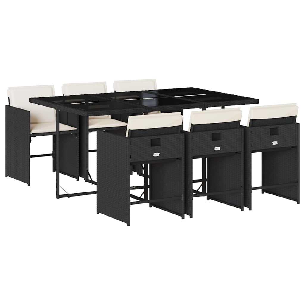 Set da Pranzo da Giardino 7 pz Nero con Cuscini in Polyrattan | homemem39