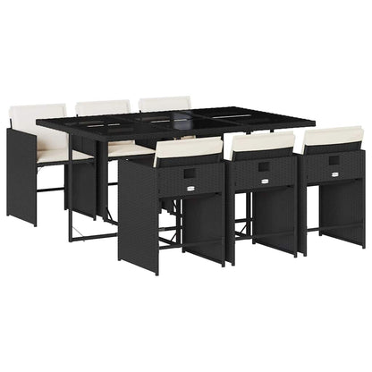 Set da Pranzo da Giardino 7 pz Nero con Cuscini in Polyrattan | homemem39