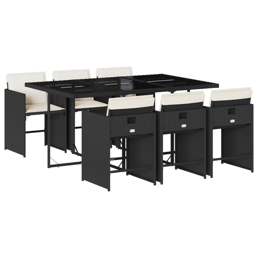 Set da Pranzo da Giardino 7 pz Nero con Cuscini in Polyrattan - homemem39