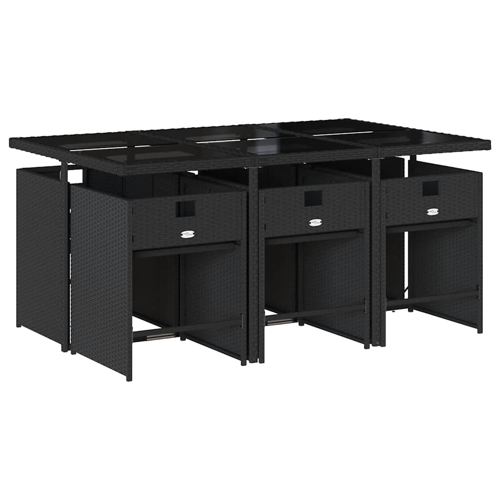 Set da Pranzo da Giardino 7 pz Nero con Cuscini in Polyrattan | homemem39
