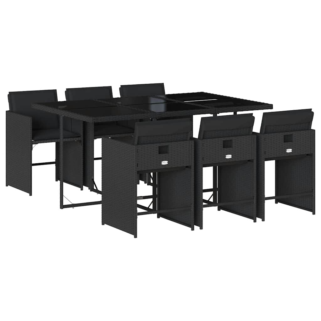 Set da Pranzo da Giardino 7 pz Nero con Cuscini in Polyrattan | homemem39