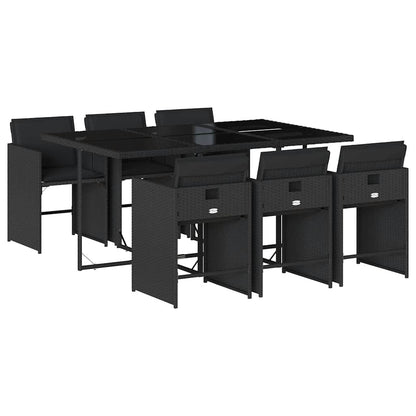 Set da Pranzo da Giardino 7 pz Nero con Cuscini in Polyrattan | homemem39
