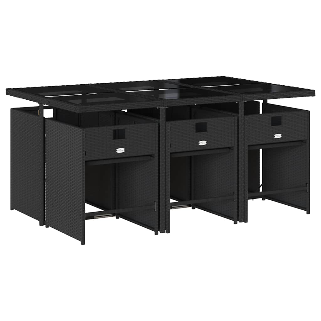 Set da Pranzo da Giardino 7 pz Nero con Cuscini in Polyrattan | homemem39