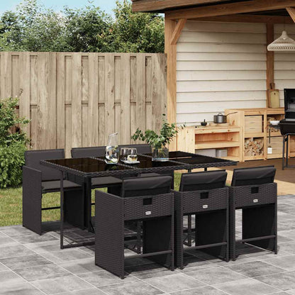 Set da Pranzo da Giardino 7 pz Nero con Cuscini in Polyrattan | homemem39