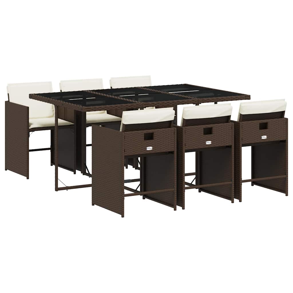 Set da Pranzo da Giardino 7pz con Cuscini in Polyrattan Marrone | homemem39
