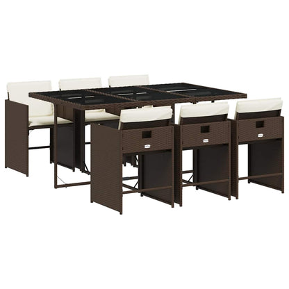 Set da Pranzo da Giardino 7pz con Cuscini in Polyrattan Marrone | homemem39