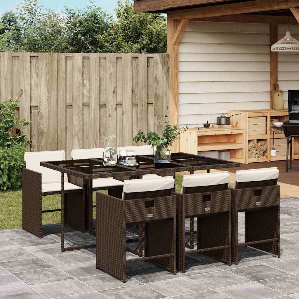 Set da Pranzo da Giardino 7pz con Cuscini in Polyrattan Marrone | homemem39