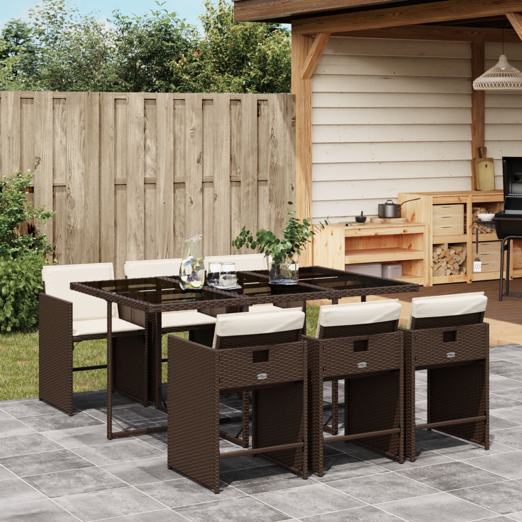 Set da Pranzo da Giardino 7pz con Cuscini in Polyrattan Marrone - homemem39